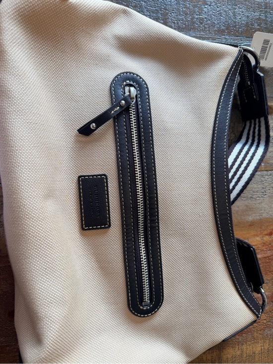 Burberry Handbags - Burberry Beige Canvas Shoulder Bag with Black Trim